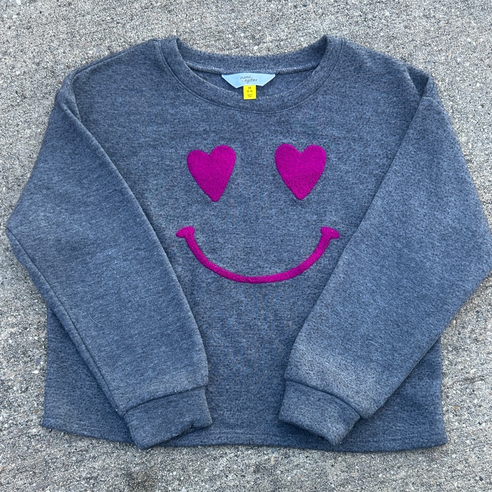 Gray Kids Sweatshirt with Pink Heart Eyes